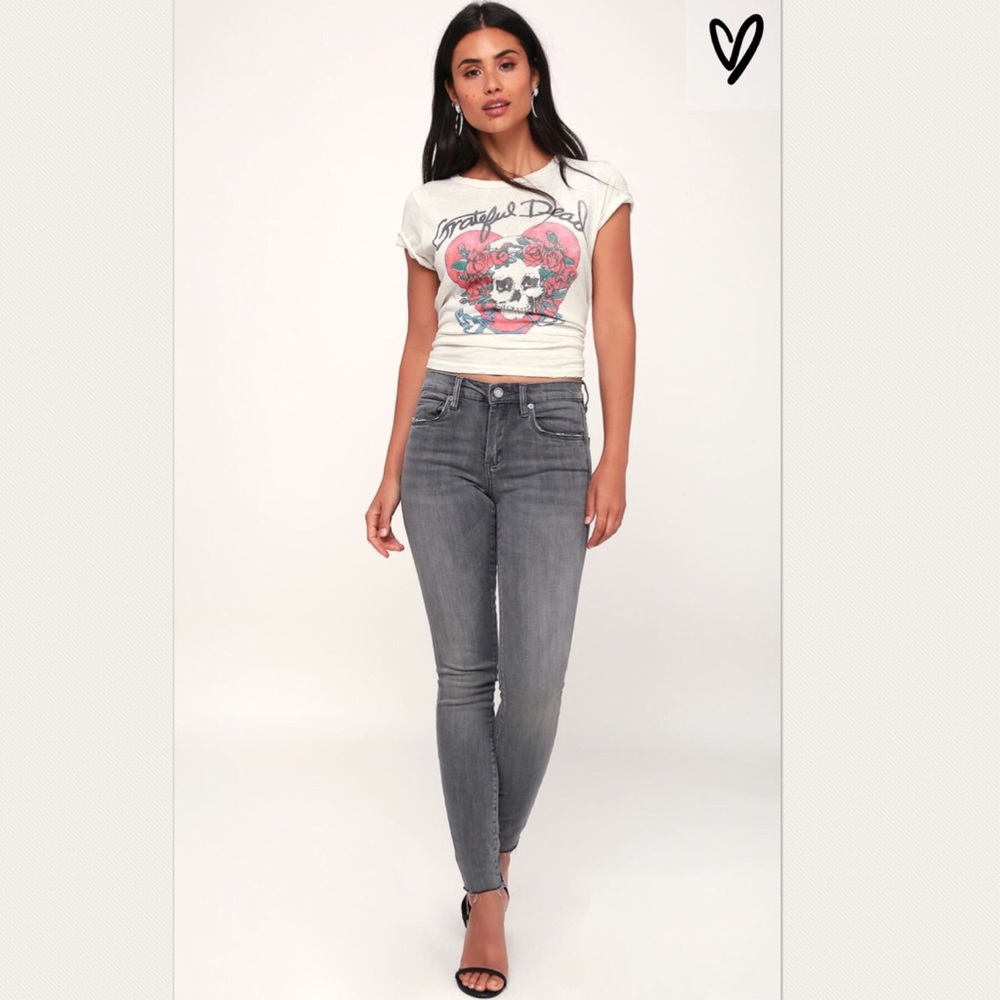 The Bond Grey Raw Hem Skinny Jeans